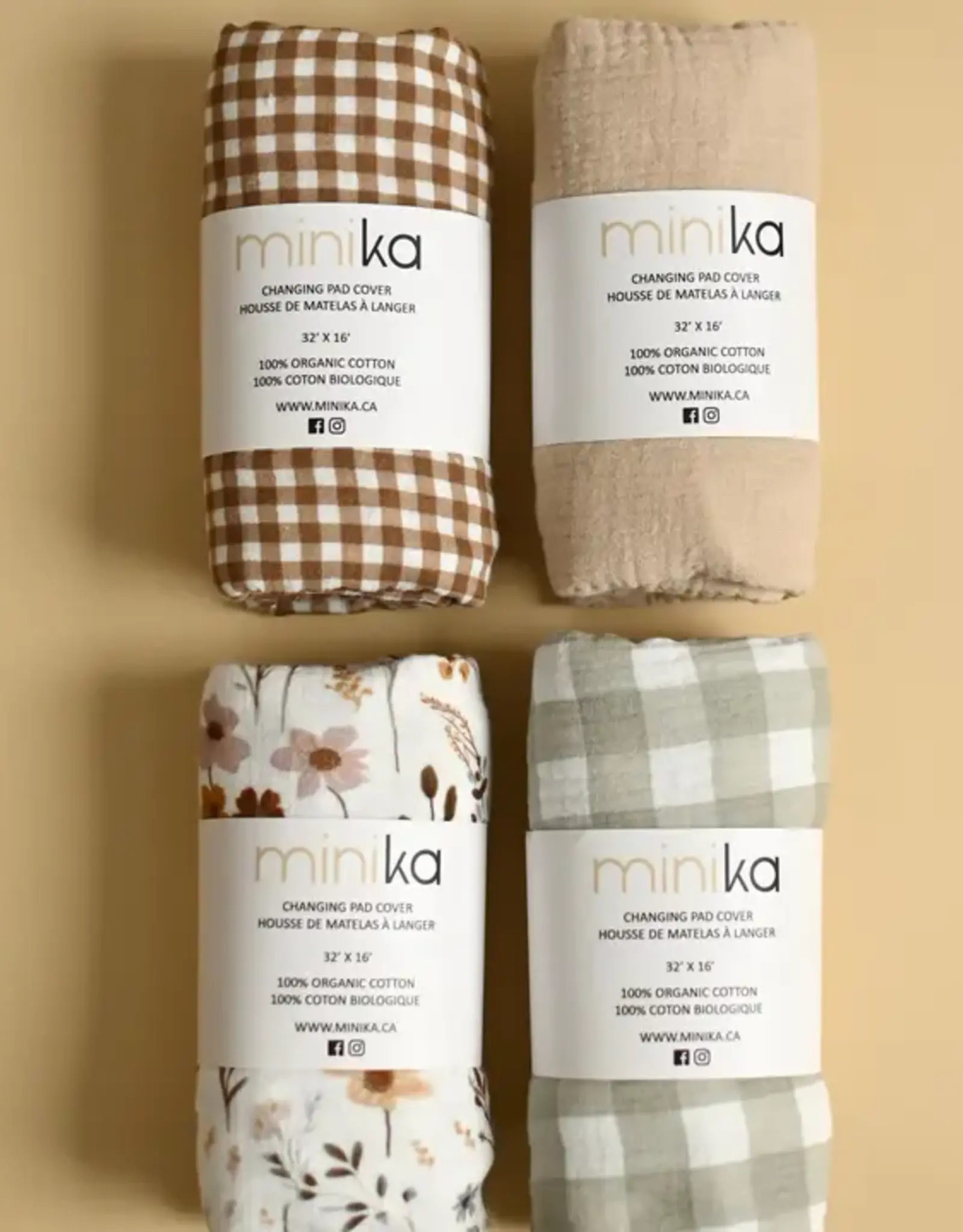 Minika Changing Pad Cover, Sage Gingham