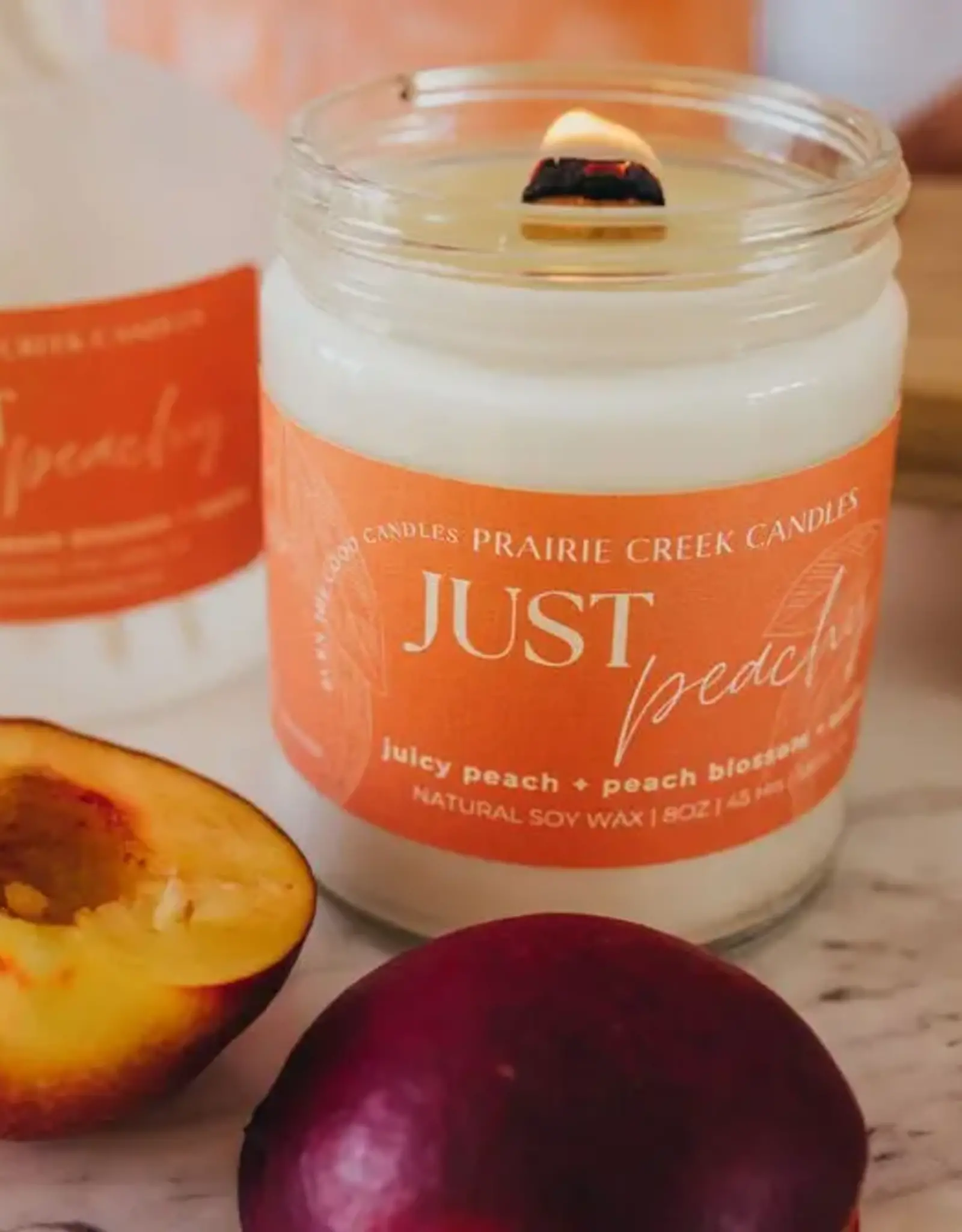 Prairie Creek Candles Wood Wick Candle, Just Peachy  8oz