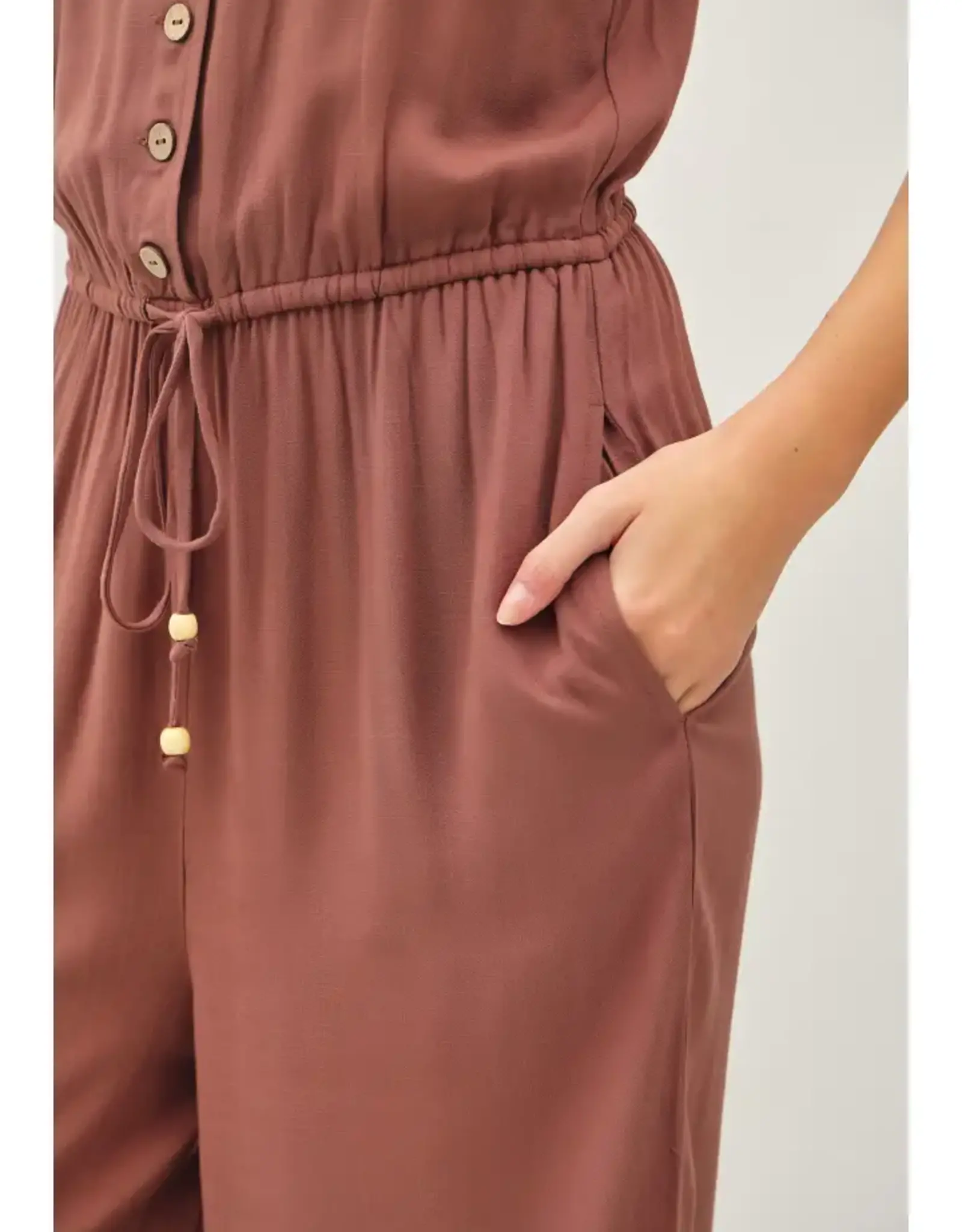 Button Up V-Neck Jumpsuit