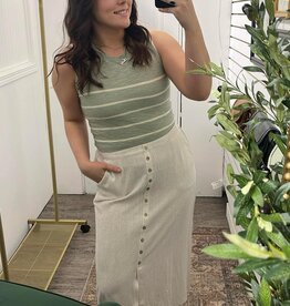 Button Up Linen Midi Skirt