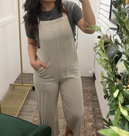 Pinstripe Linen Overalls, Neutral