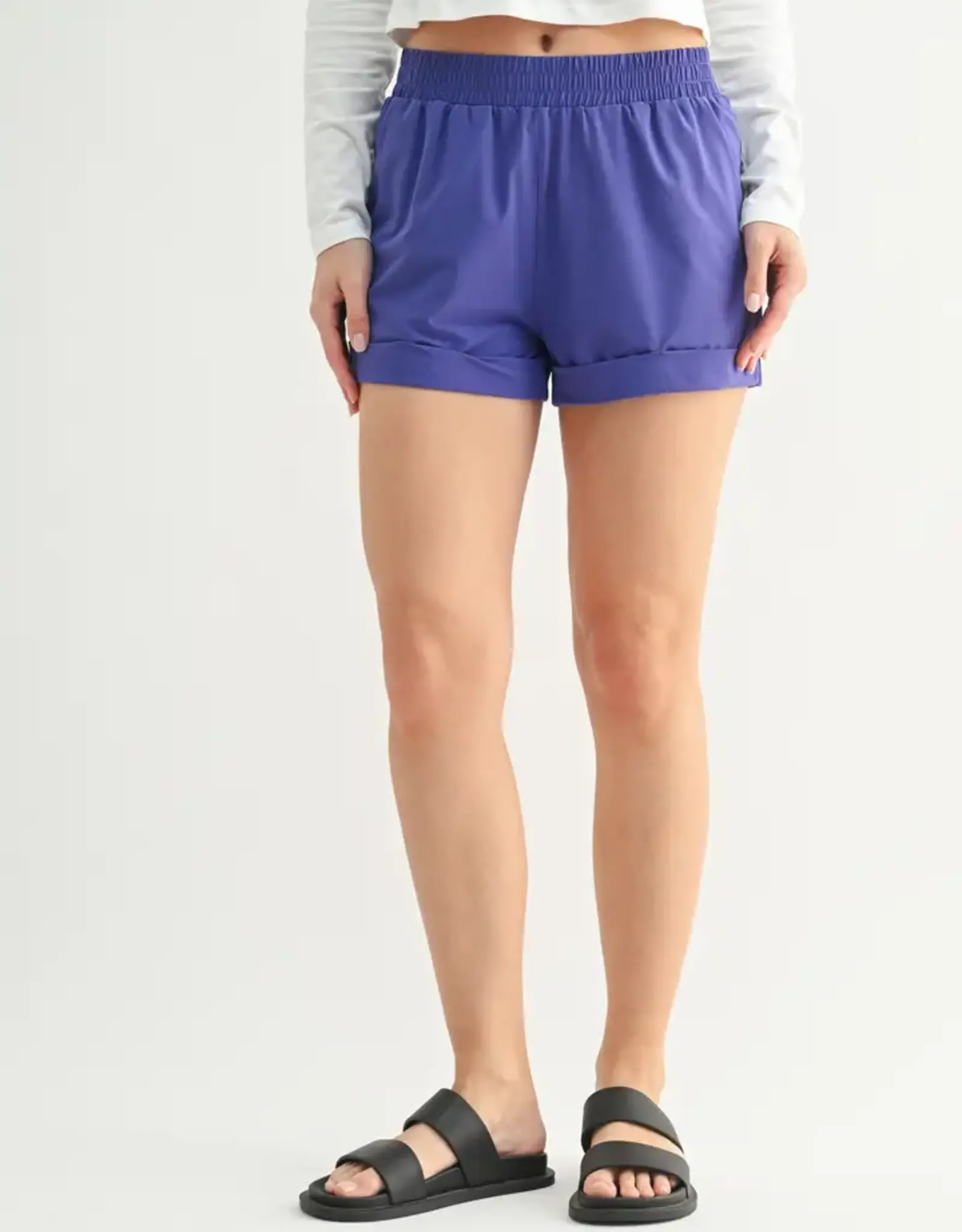Mono B High Waisted Athleisure Shorts Cuffed