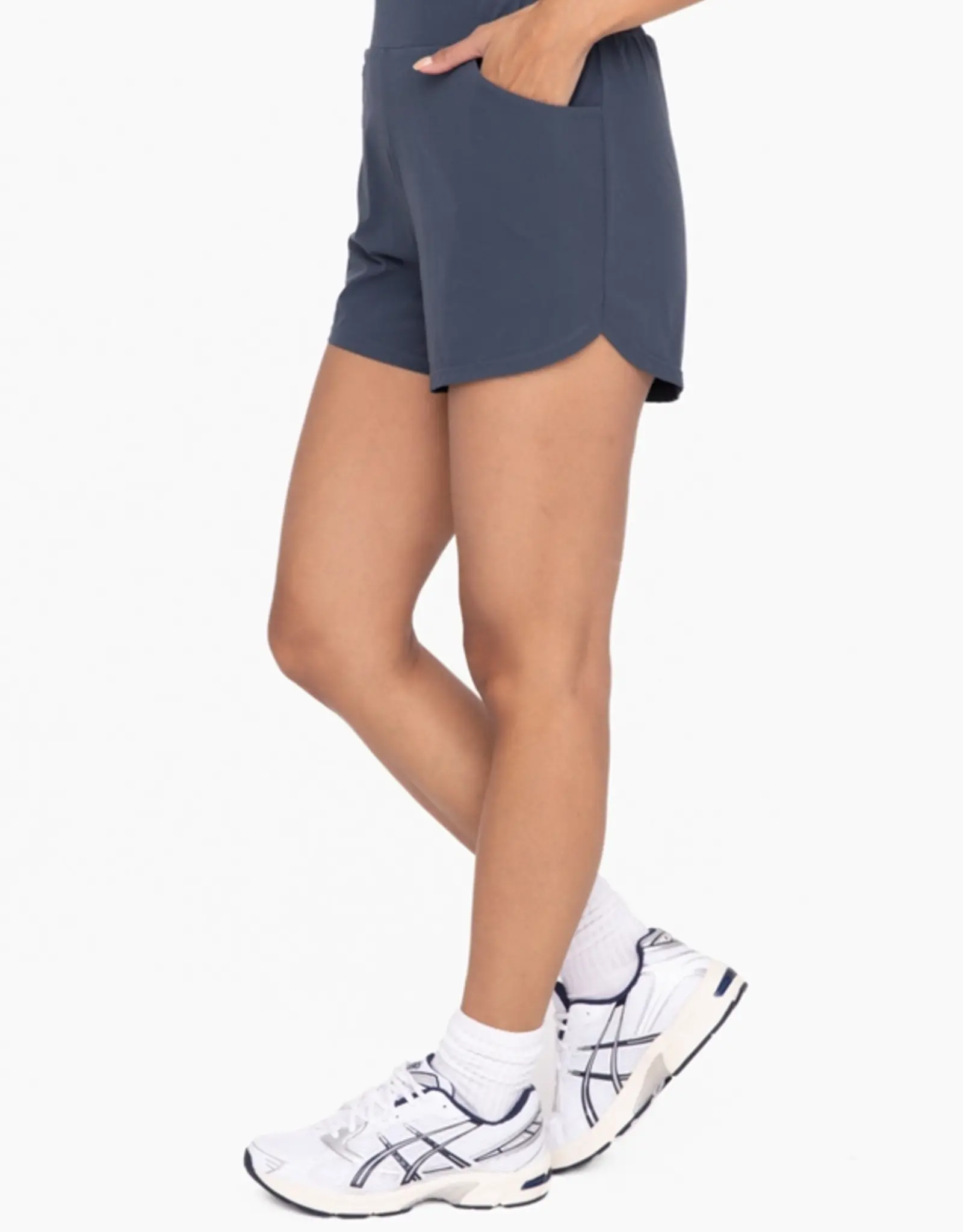 Mono B Athleisure Shorts with Curved Hemline