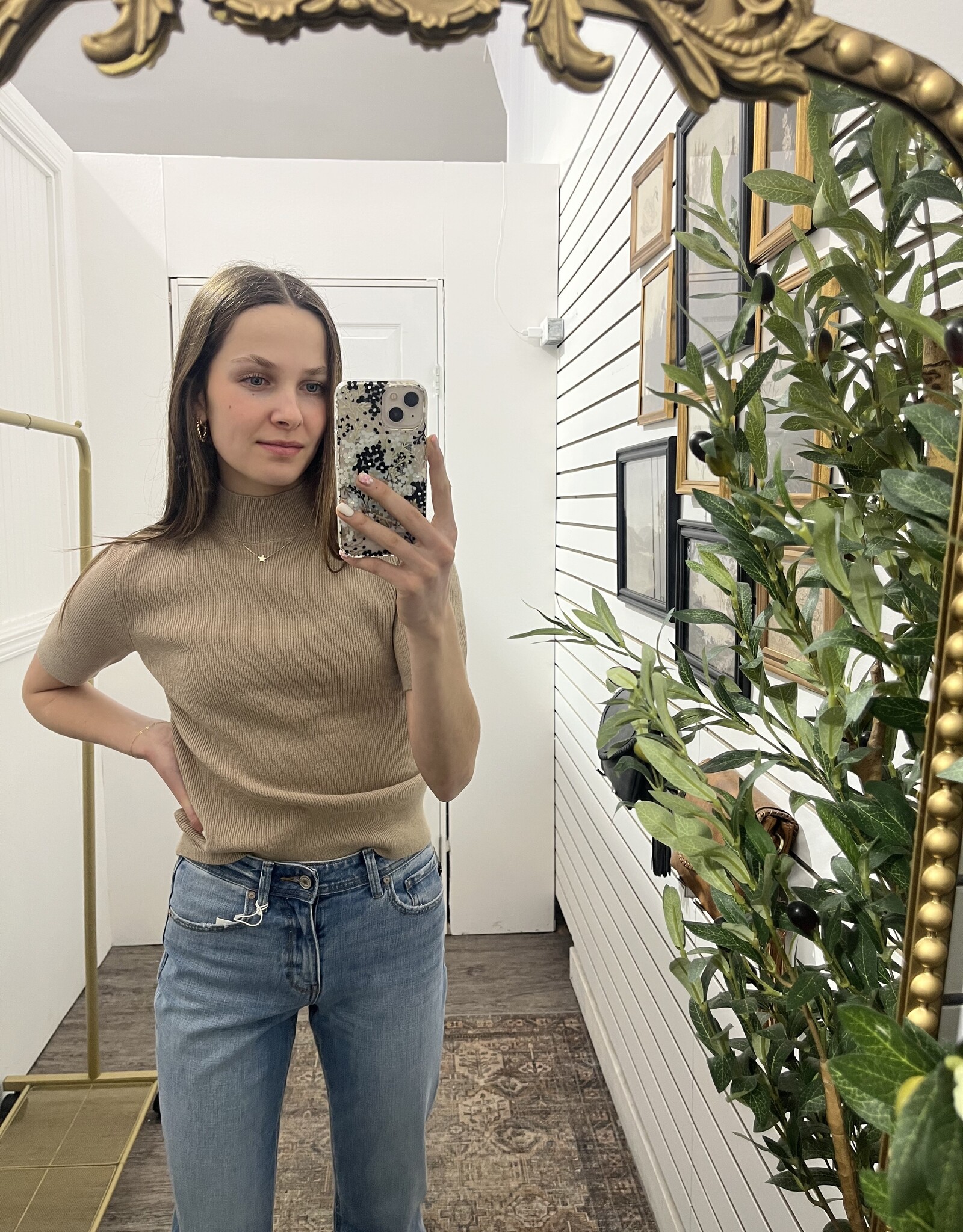 The Ribbed Short Sleeve Sweater, Barley