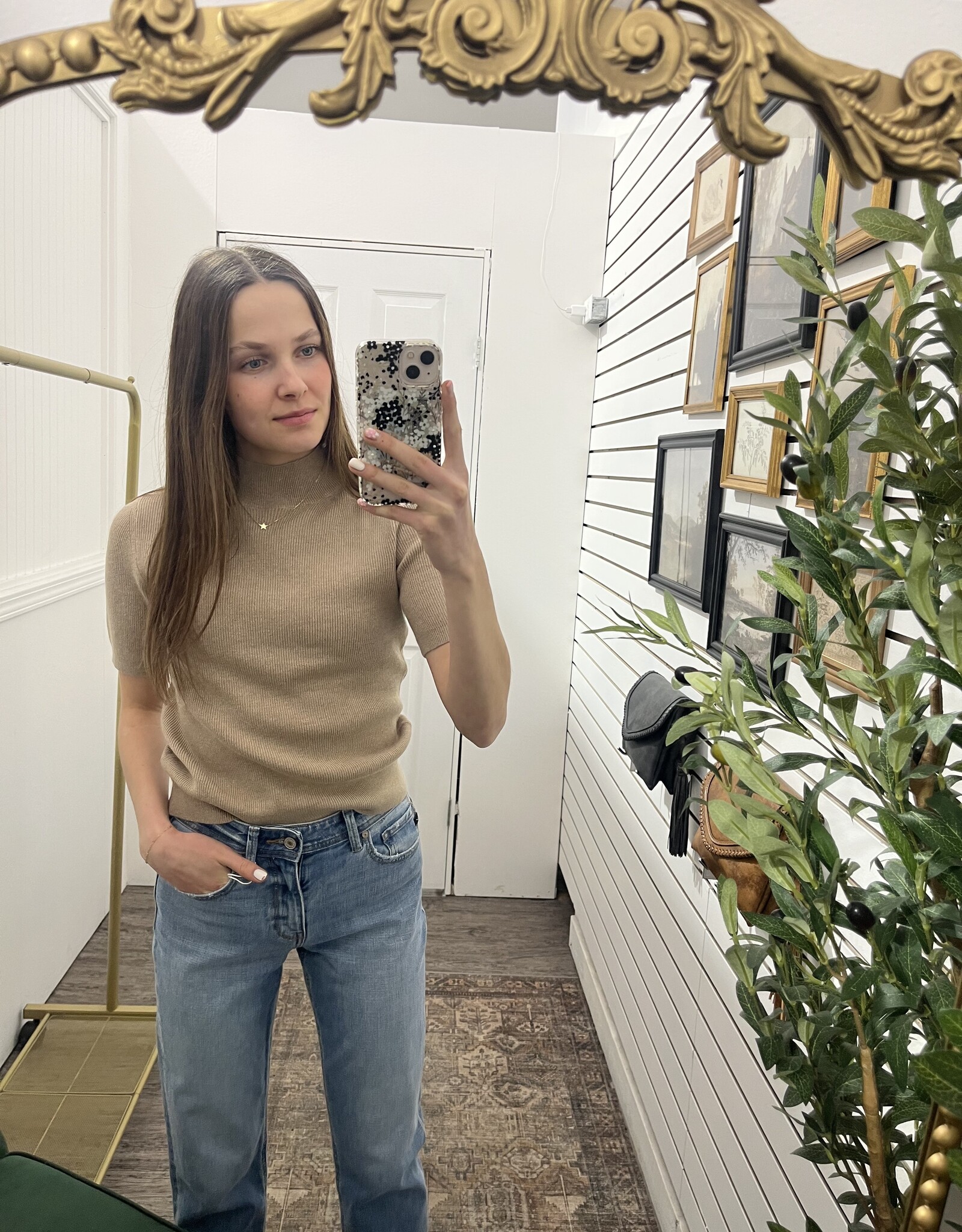 The Ribbed Short Sleeve Sweater, Barley
