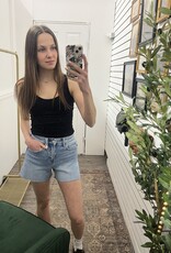 High Rise Raw Hem Denim Short