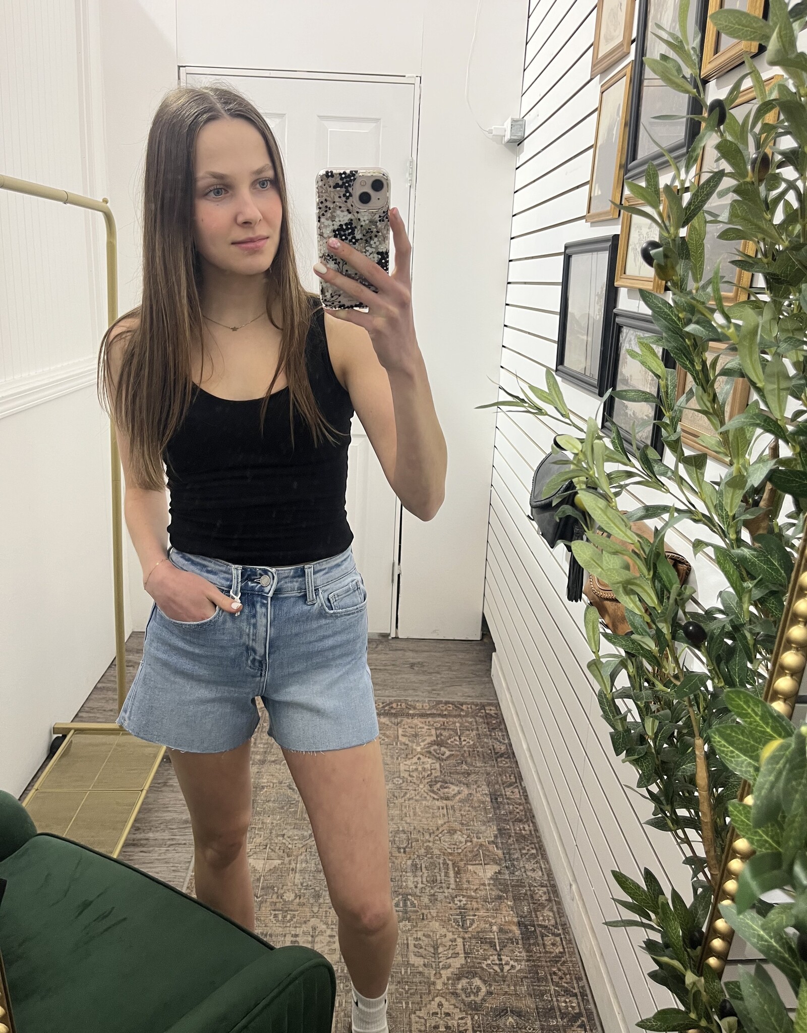 High Rise Raw Hem Denim Short