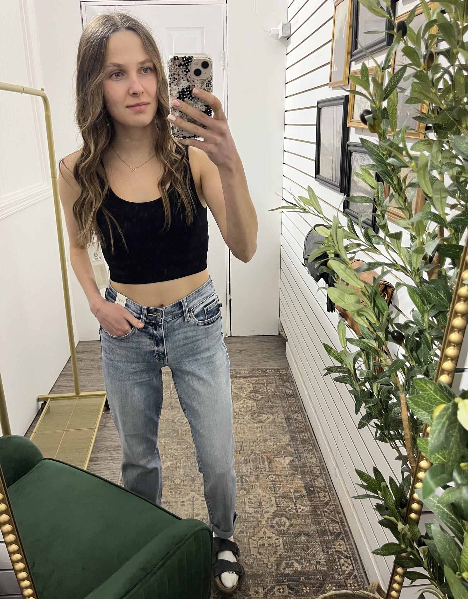 Mono B Ribbed Scoop Neck Cropped Tank Top