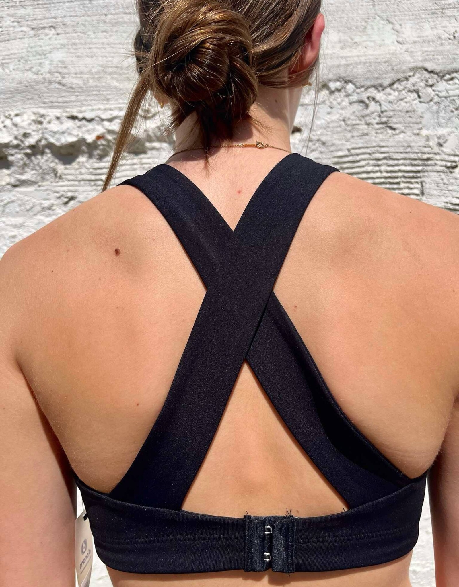 Mono B Split Front Overlay Adjustable Sports Bra, Black