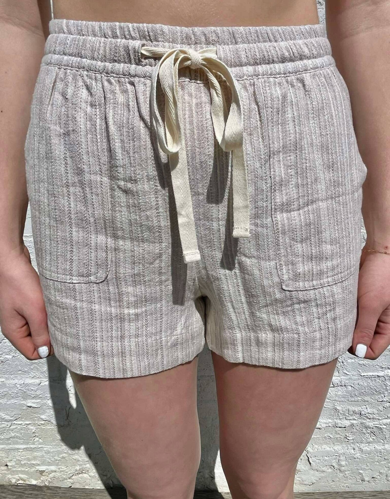 Textured Striped Drawstring Shorts