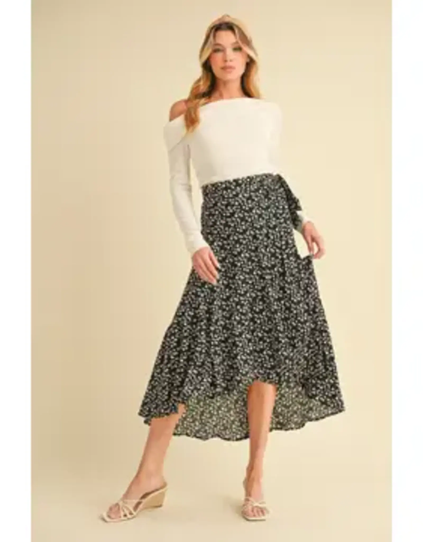 Floral Wrap Skirt, Black
