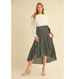 Floral Wrap Skirt, Black