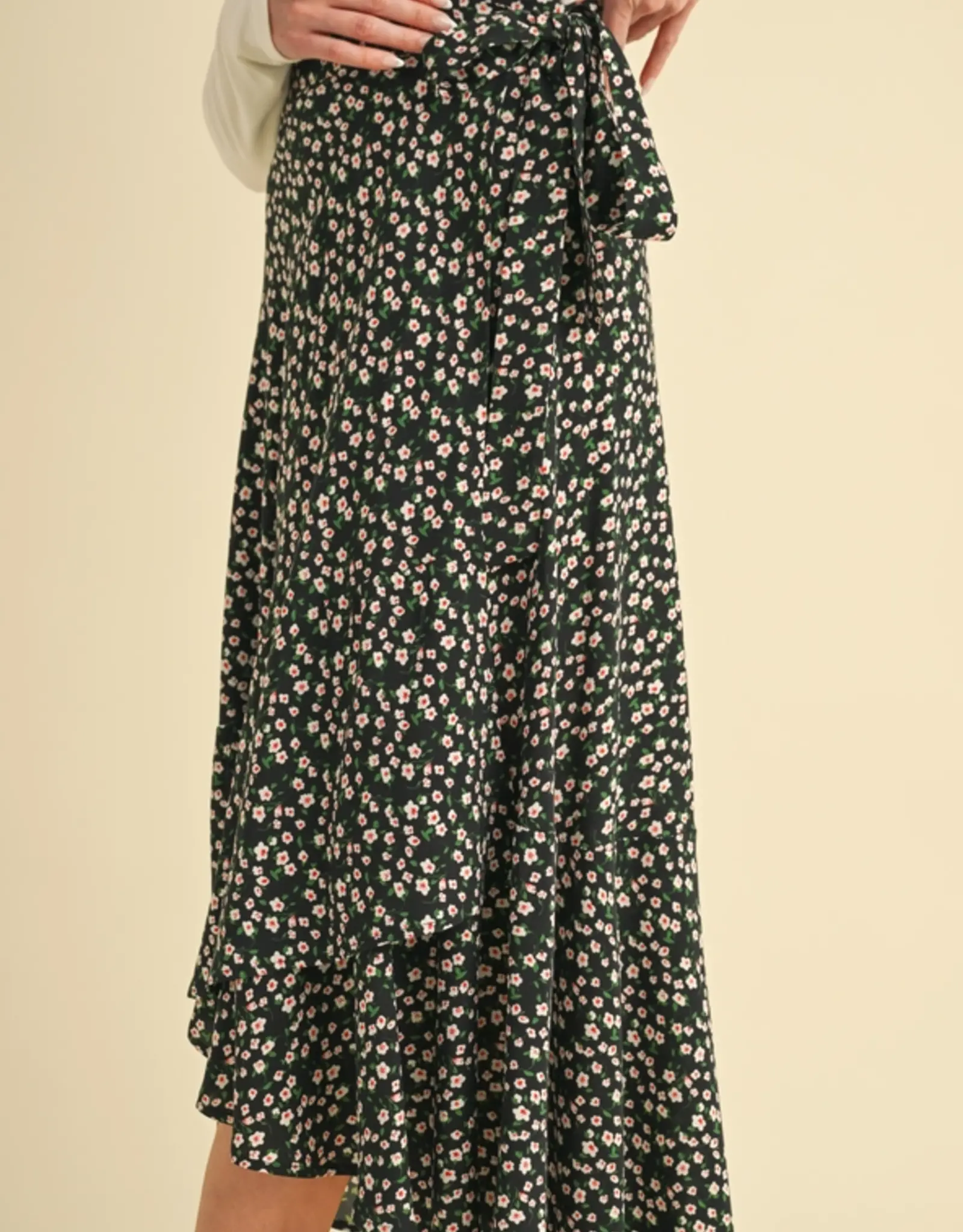 Floral Wrap Skirt, Black