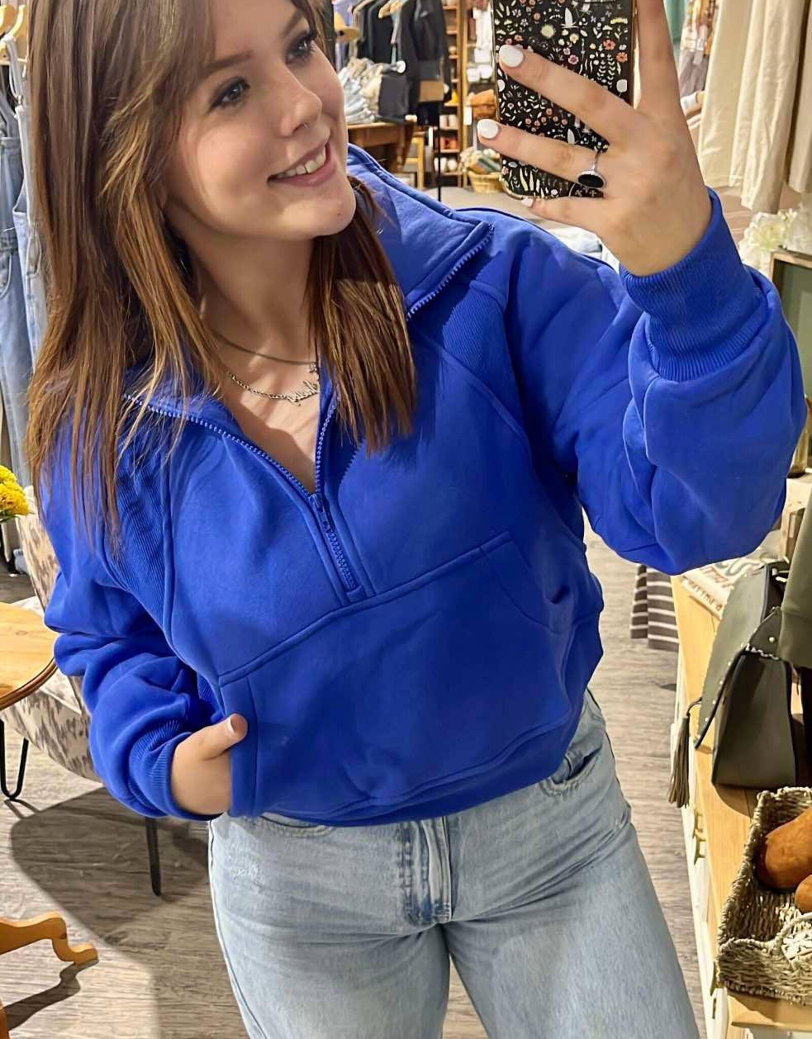 Dove Funnel Neck Half Zip, Cobalt