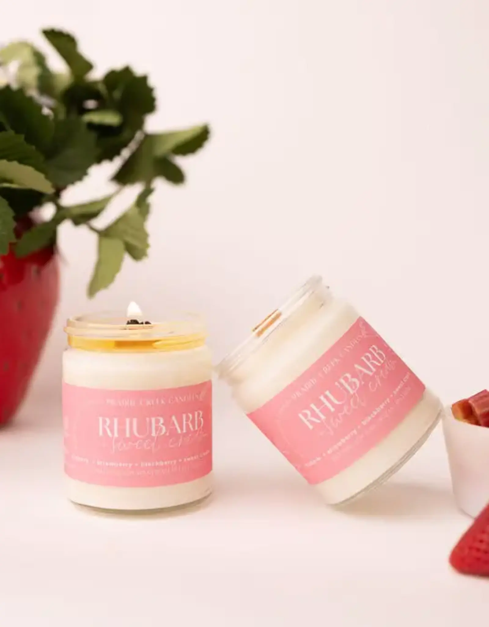 Prairie Creek Candles Wood Wick Candle, Rhubarb Sweet Cream 8oz