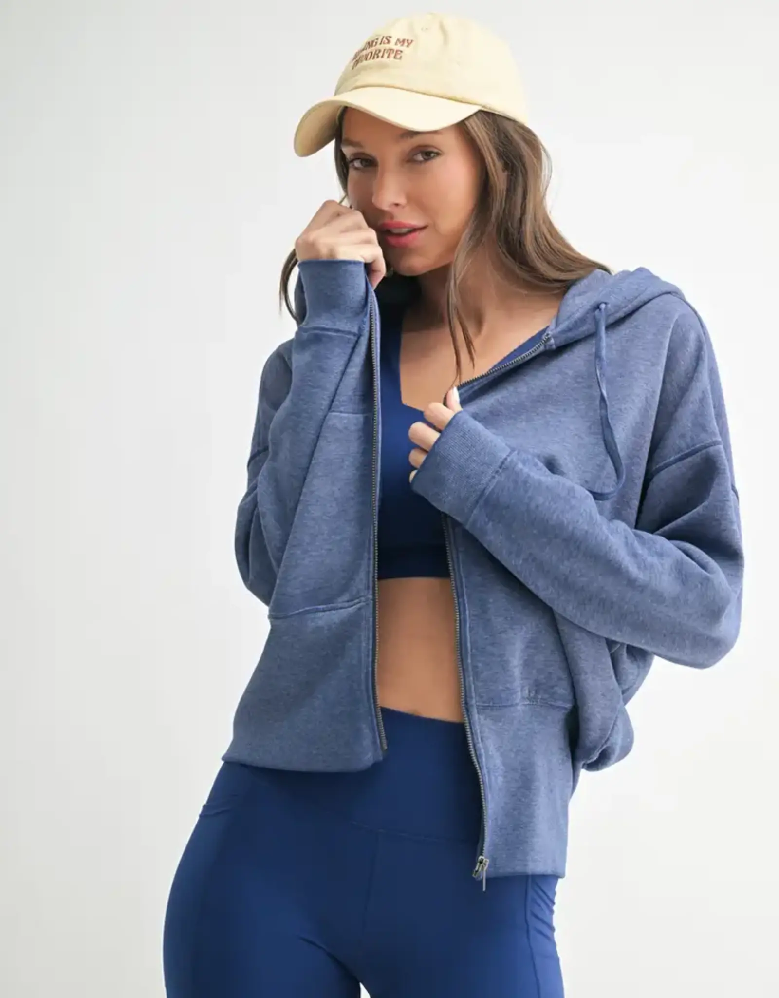 Mono B Fleece Hoodie Jacket with Tapered Sleeves