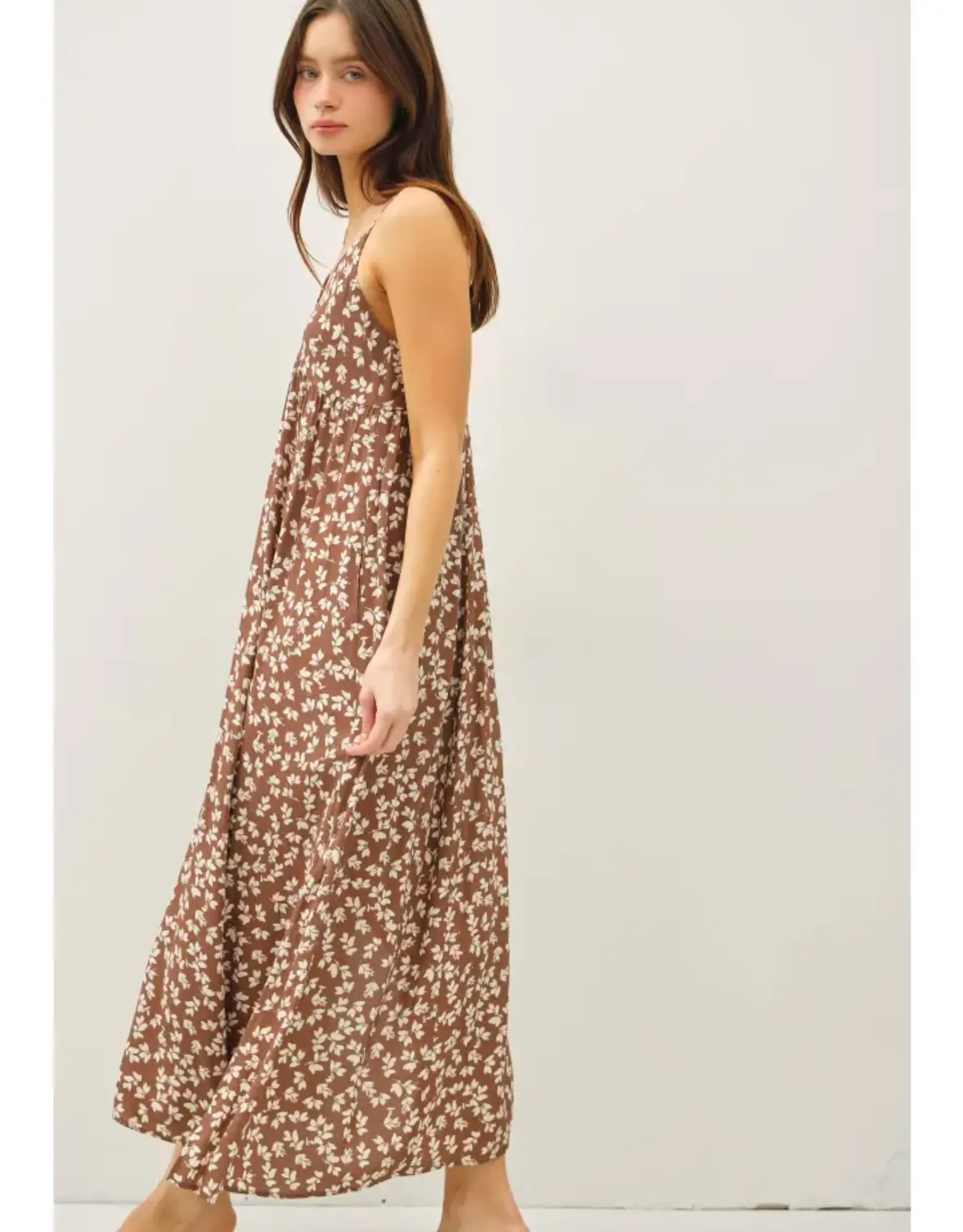 Floral Printed Maxi Dress, Mocha