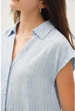 Linen Blend Striped V-Neck Button Up Top