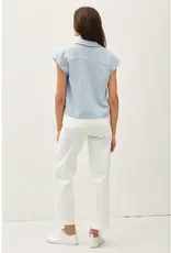 Linen Blend Striped V-Neck Button Up Top