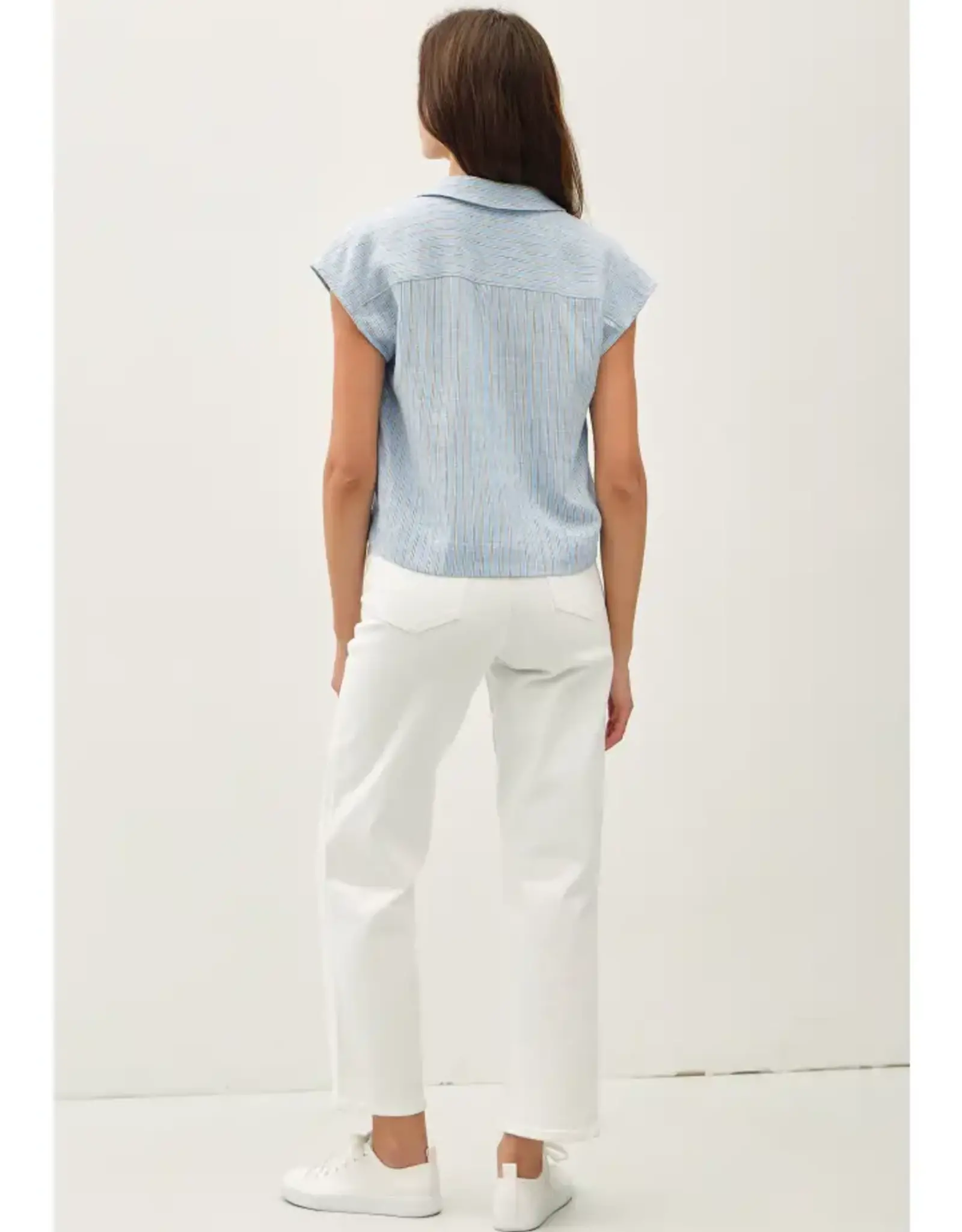 Linen Blend Striped V-Neck Button Up Top
