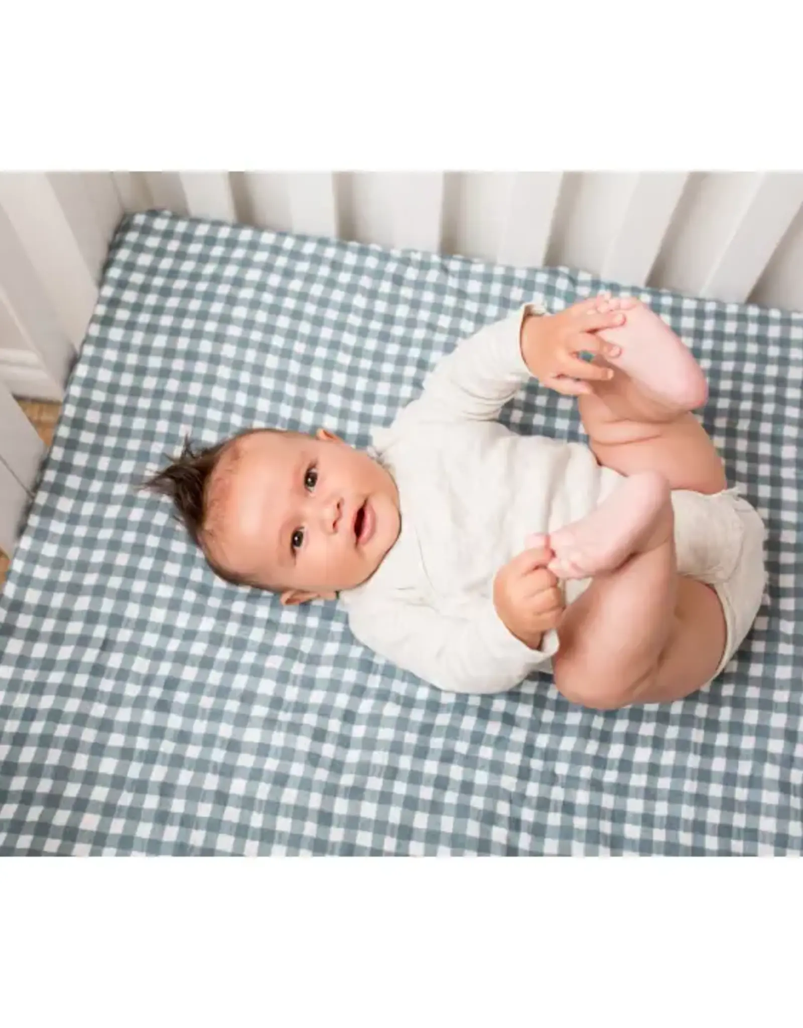 Lulujo Cotton Crib Sheet - Navy Gingham