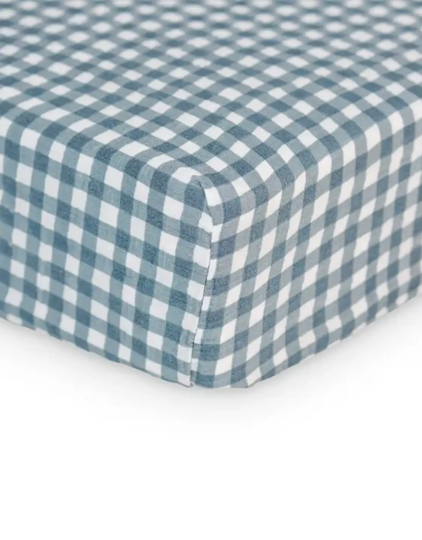 Lulujo Cotton Crib Sheet - Navy Gingham
