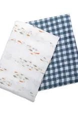 Lulujo 2-pack Cotton Swaddles - Fish / Navy Gingham