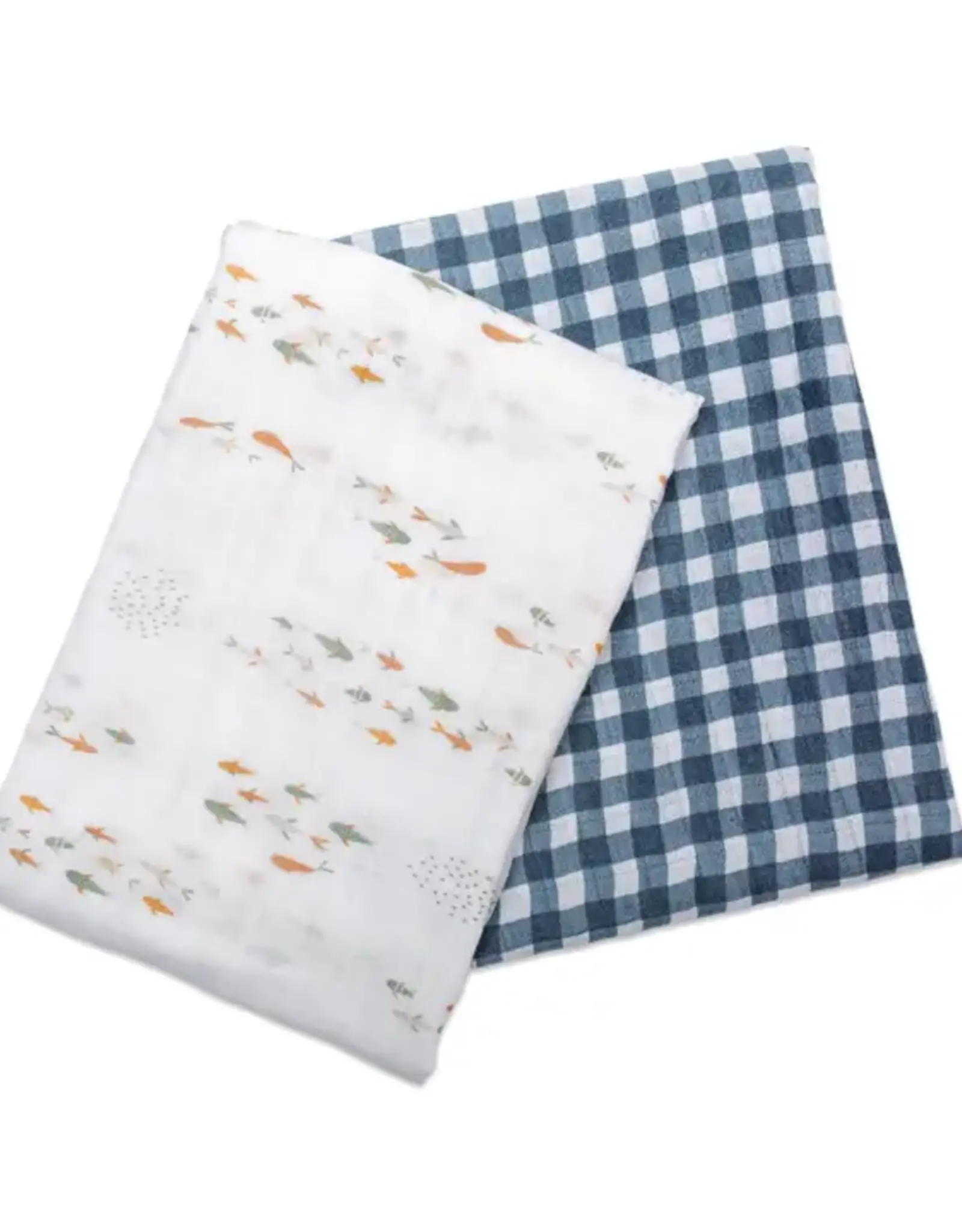 Lulujo 2-pack Cotton Swaddles - Fish / Navy Gingham
