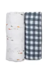 Lulujo 2-pack Cotton Swaddles - Fish / Navy Gingham