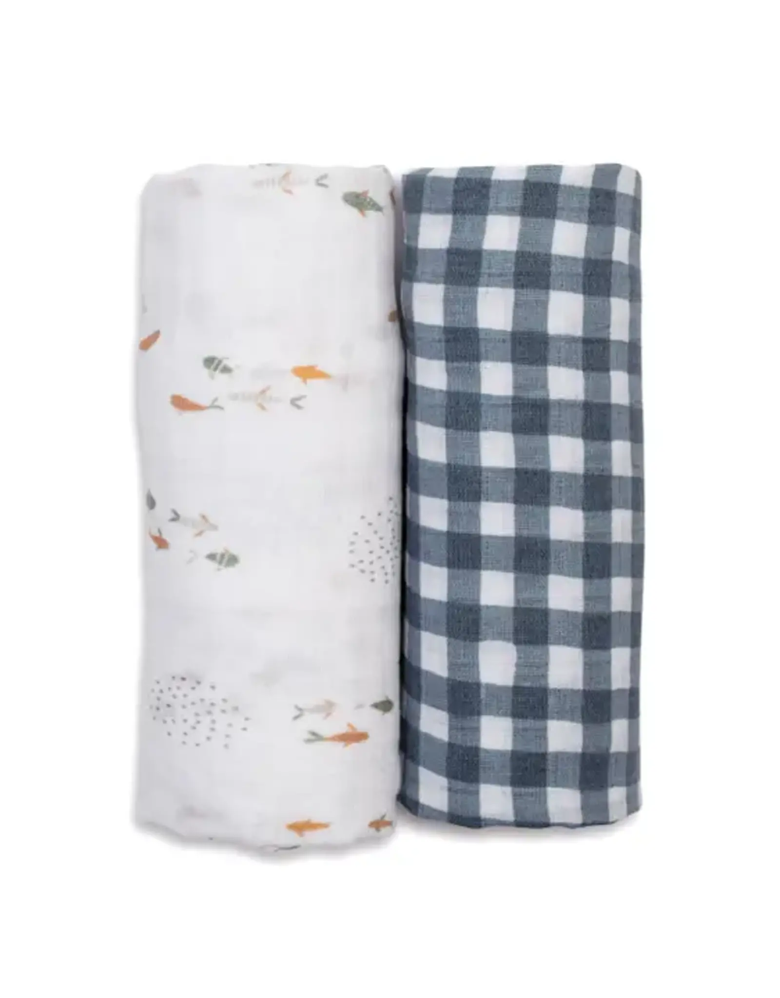 Lulujo 2-pack Cotton Swaddles - Fish / Navy Gingham