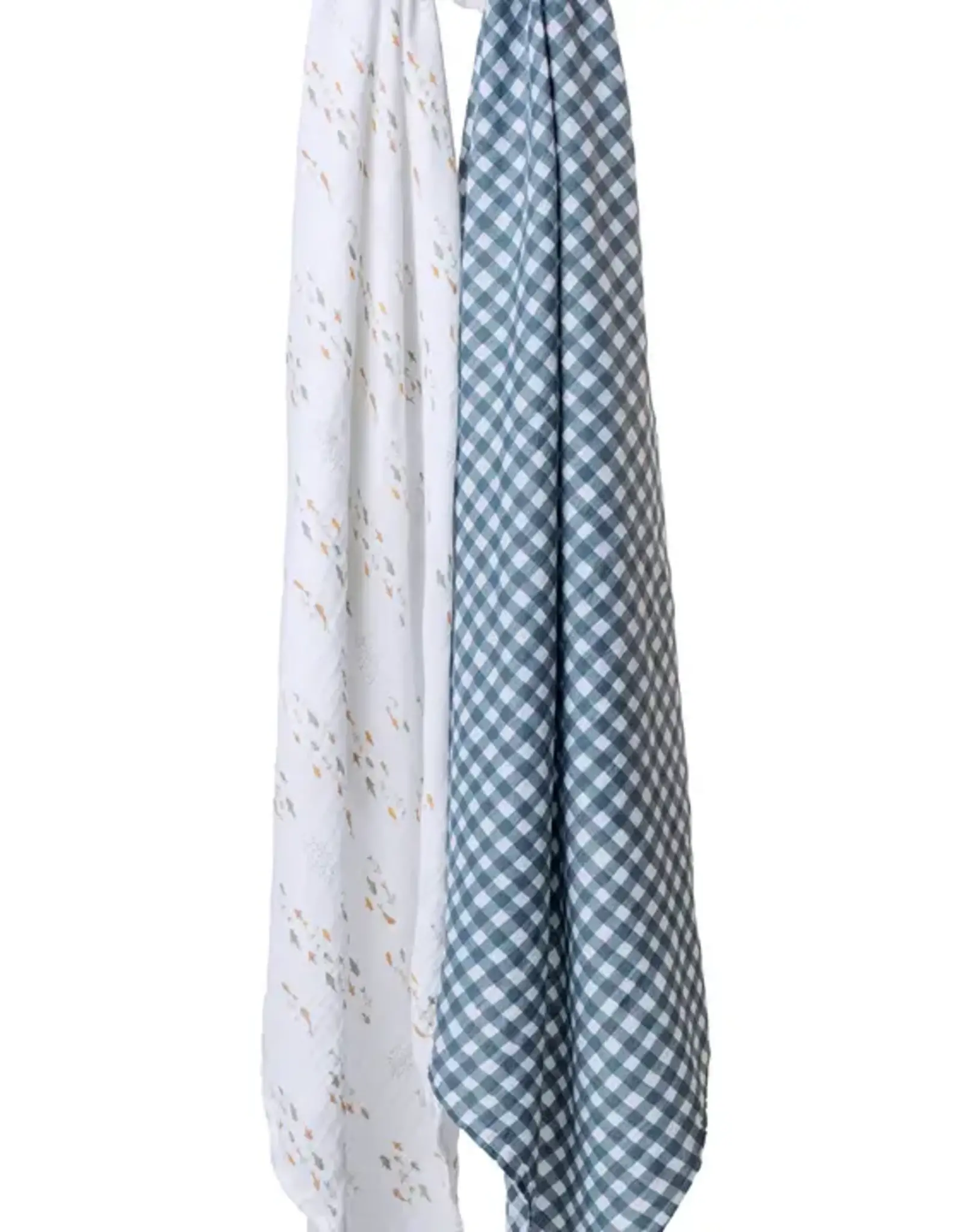Lulujo 2-pack Cotton Swaddles - Fish / Navy Gingham