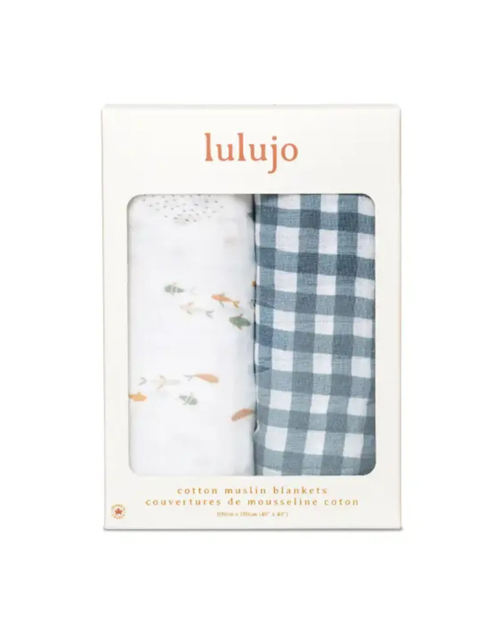 Lulujo 2-pack Cotton Swaddles - Fish / Navy Gingham