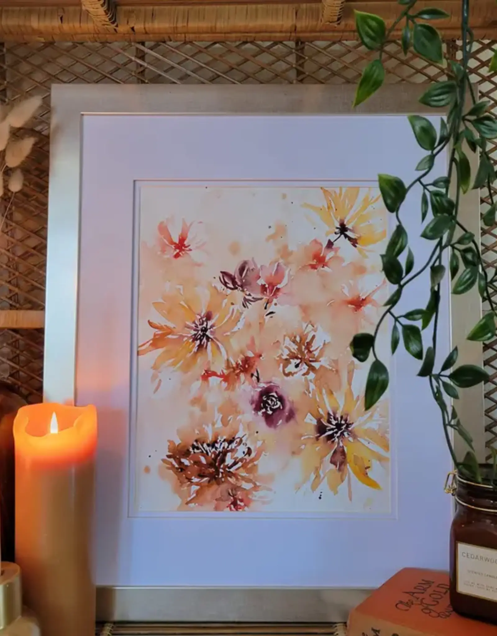 Paperbec Design Co 8x10”, Yellow Retro Sun Beams Watercolor
