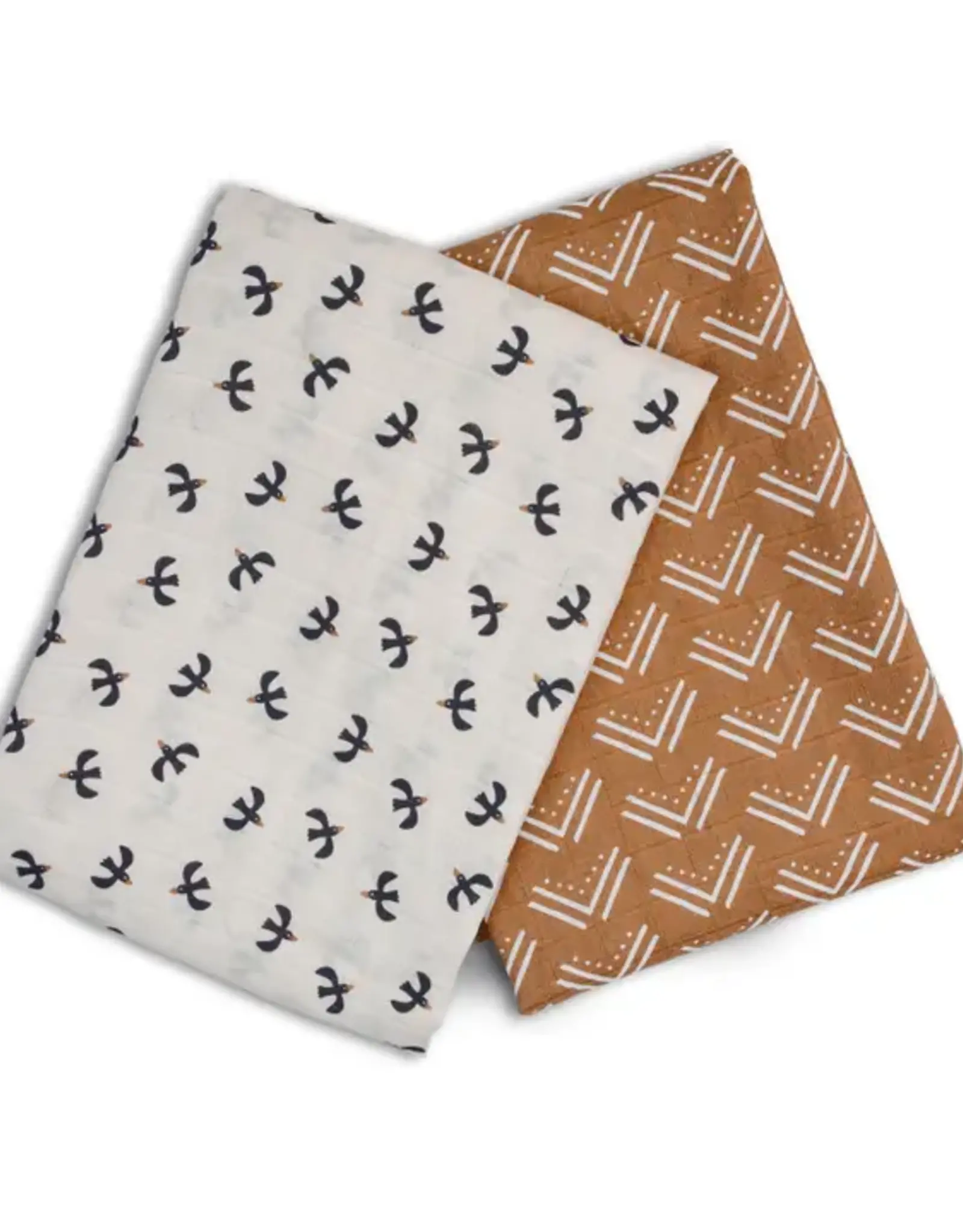 Lulujo 2-pack Cotton Swaddles - Mudcloth / Black Birds