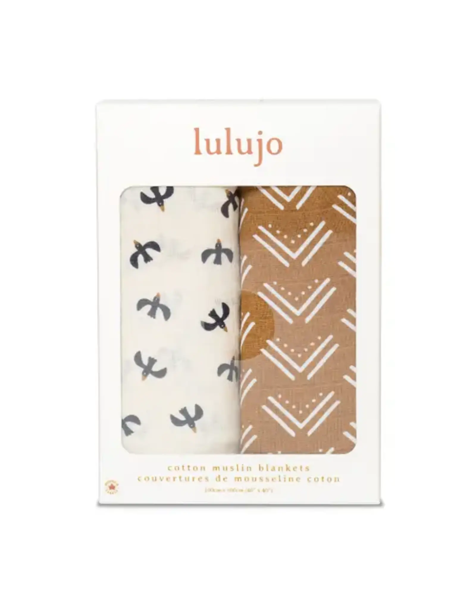 Lulujo 2-pack Cotton Swaddles - Mudcloth / Black Birds