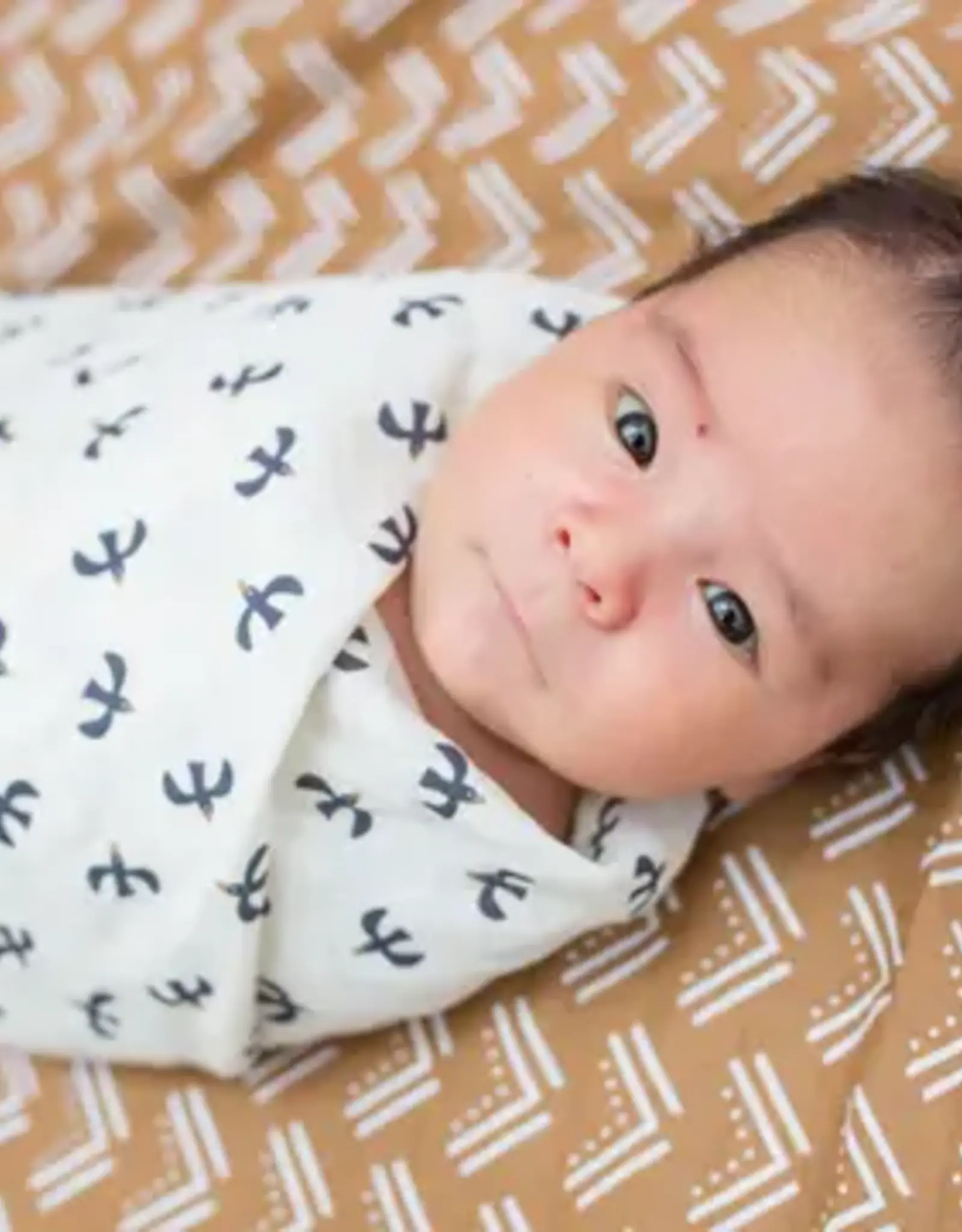 Lulujo 2-pack Cotton Swaddles - Mudcloth / Black Birds