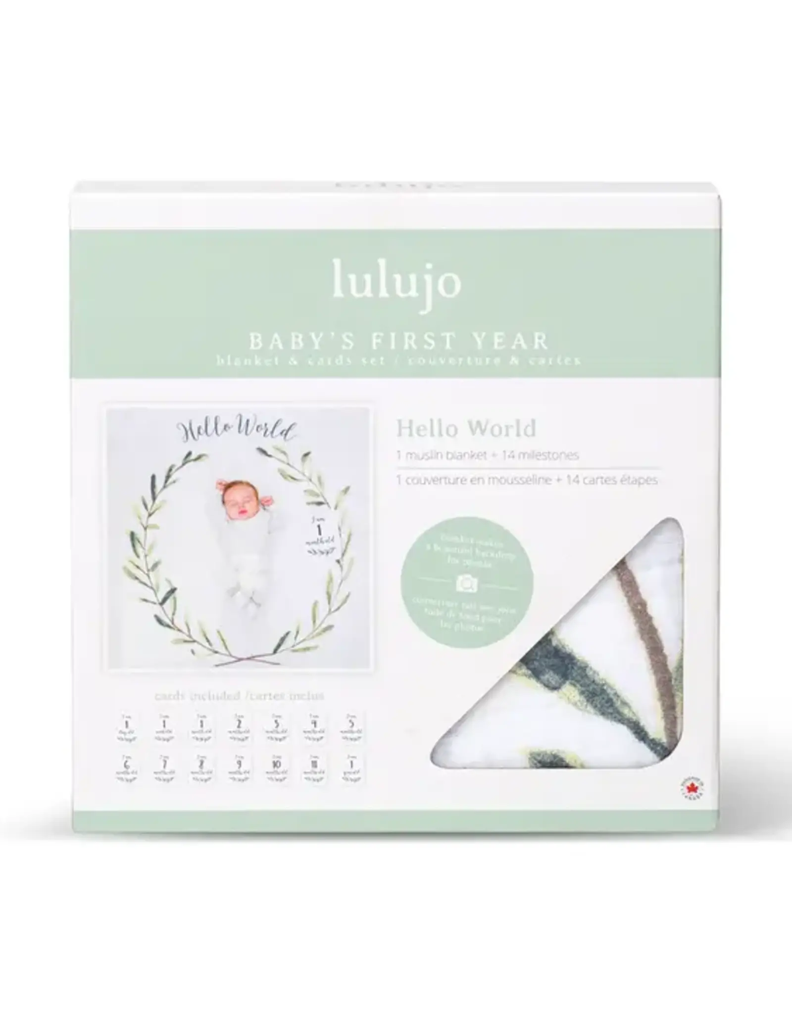 Lulujo Baby's 1st Year Swaddle & Milestone Cards - Hello World