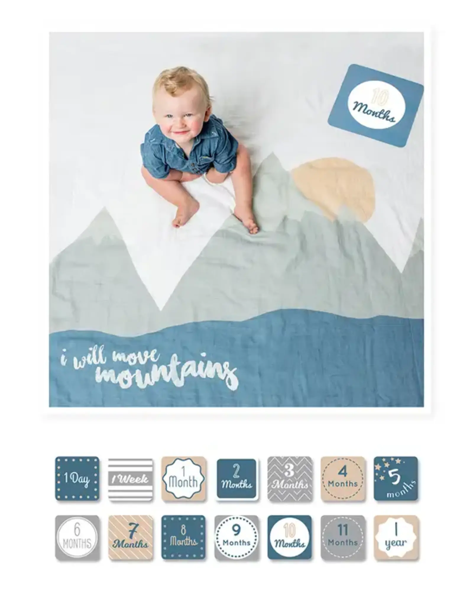 Lulujo Baby's 1st Year Swaddle & Milestone Cards - Move Mountains