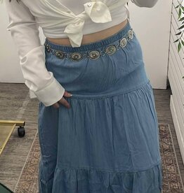 Denim Look Tencel Tiered Maxi Skirt