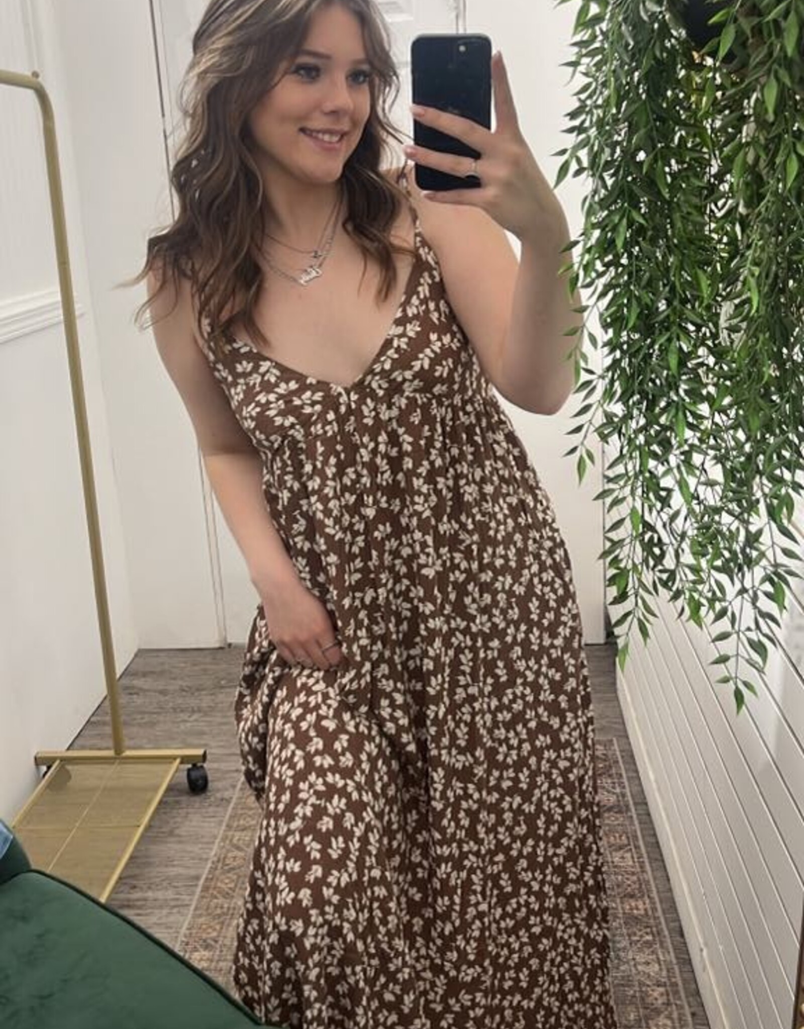 Floral Printed Maxi Dress, Mocha