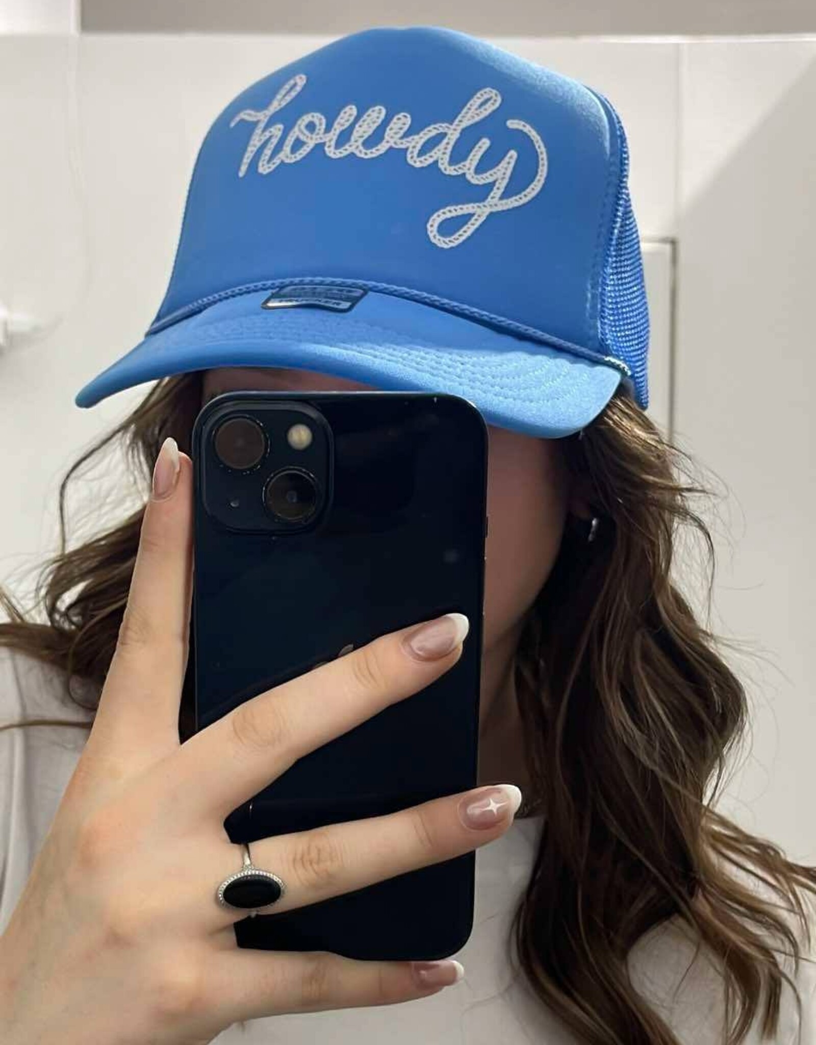 Blonde Ambition Howdy Trucker Hat, Light Blue