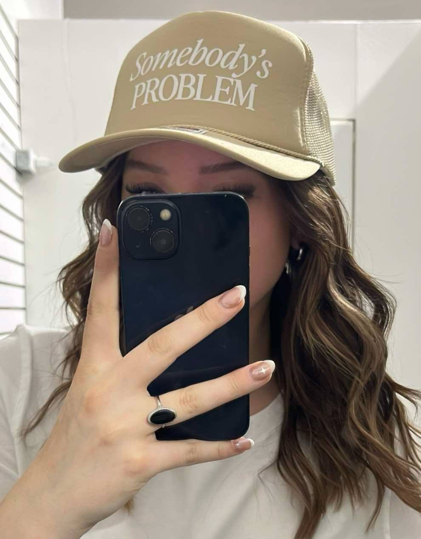 Blonde Ambition Somebody's Problem Trucker Hat, Khaki