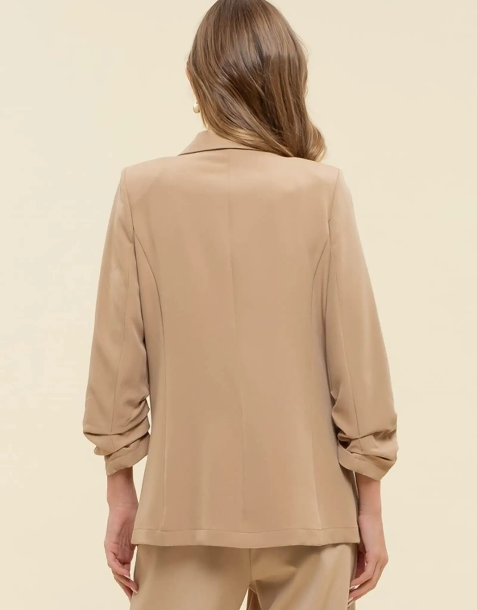 The Workshop Studio 3/4 Ruched Sleeve Blazer, Khaki