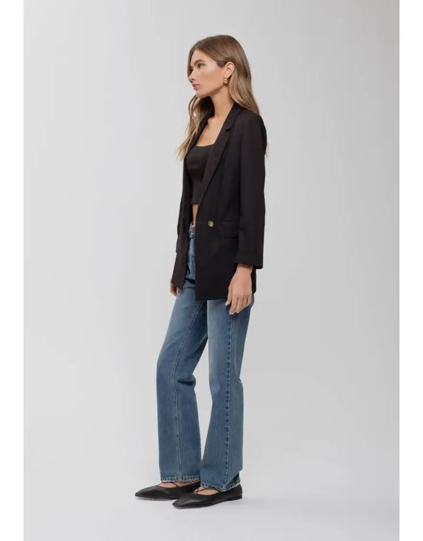 The Workshop Studio 3/4 Cuff Sleeve Collared Blazer