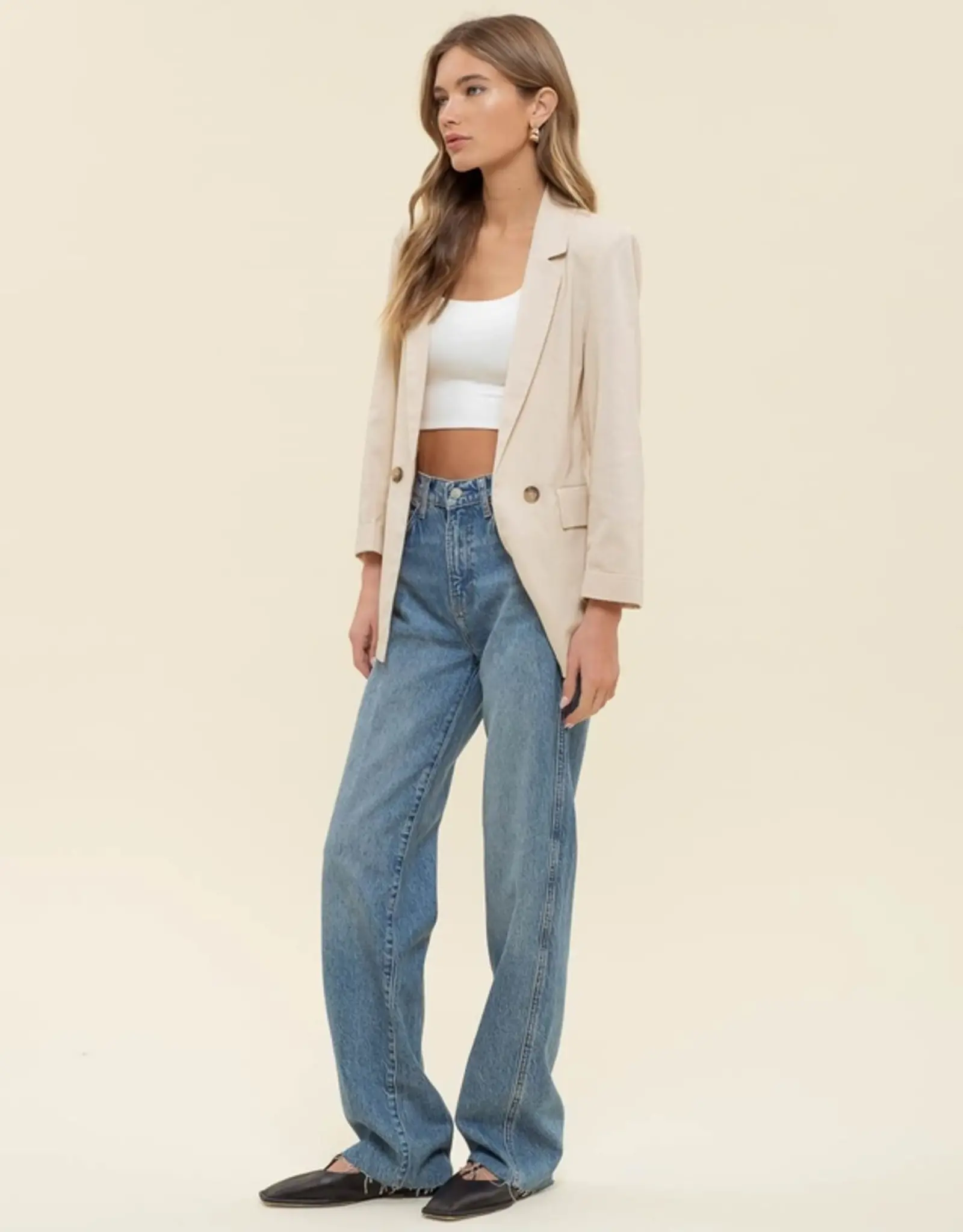 The Workshop Studio 3/4 Cuff Sleeve Collared Blazer