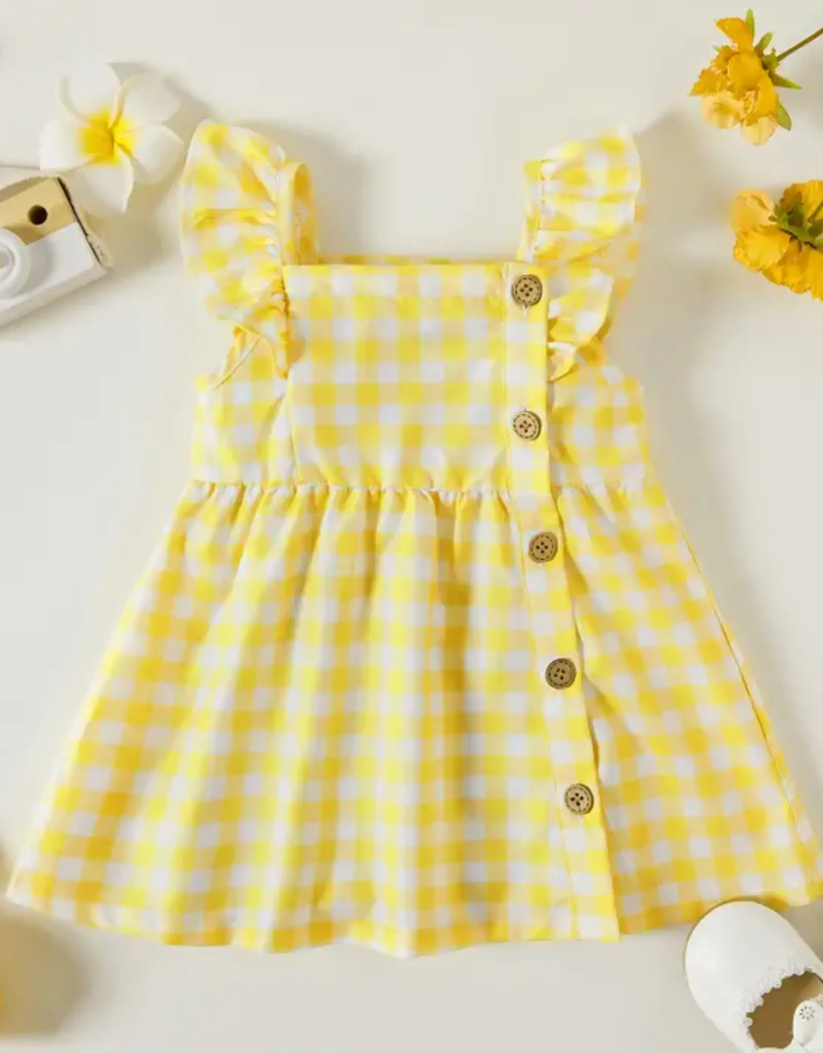 PatPat Yellow Gingham Print Dress
