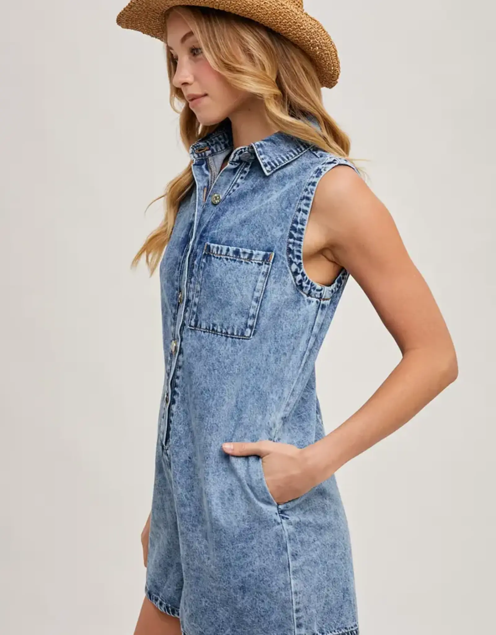 Button Down Sleeveless Romper