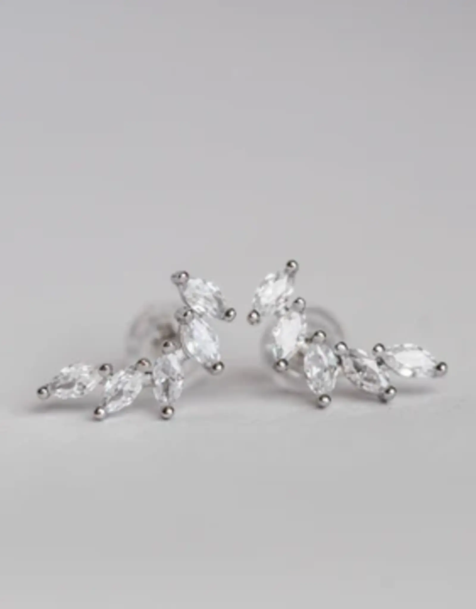 Sweet Three Designs Leaf Climber Earrings, Silver