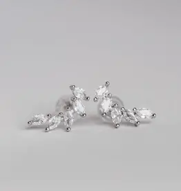 Sweet Three Designs Leaf Climber Earrings, Silver