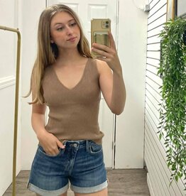 The Workshop Studio V Neck Sleeveless Ribbed Tank Top